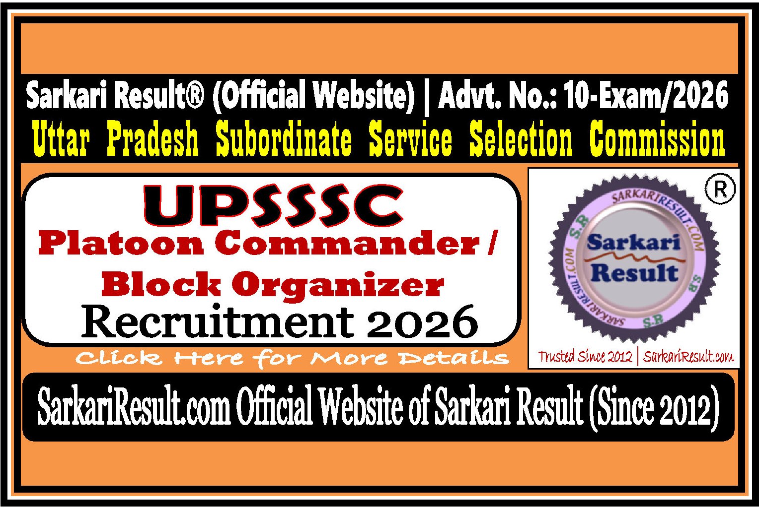 UPSSSC Platoon Commander / Block Organizer Recruitment 2026 upsssc online form 2026