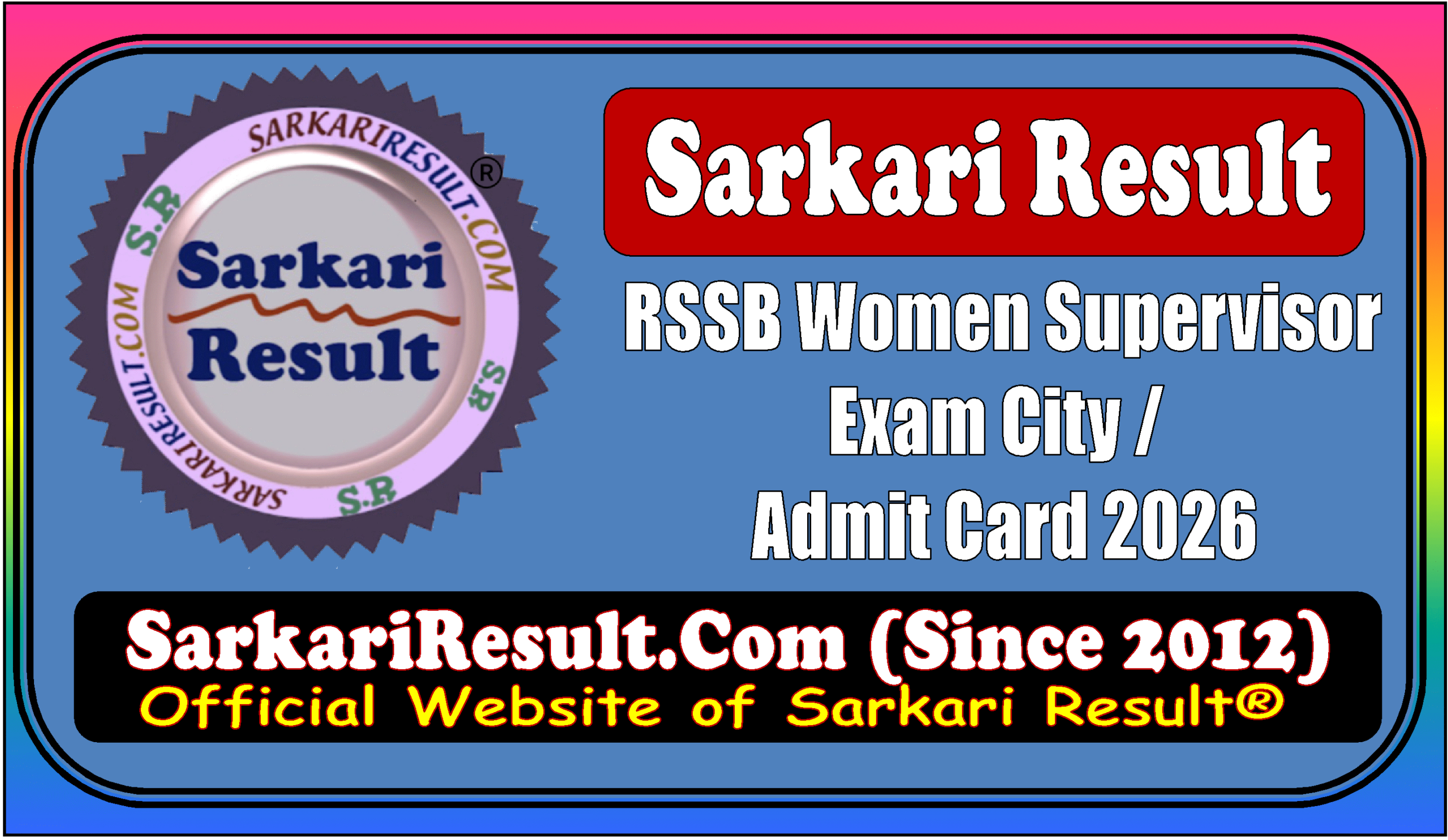 RSSB Women Supervisor Exam City / Admit Card 2026 for 72 Post RSSB Women Supervisor