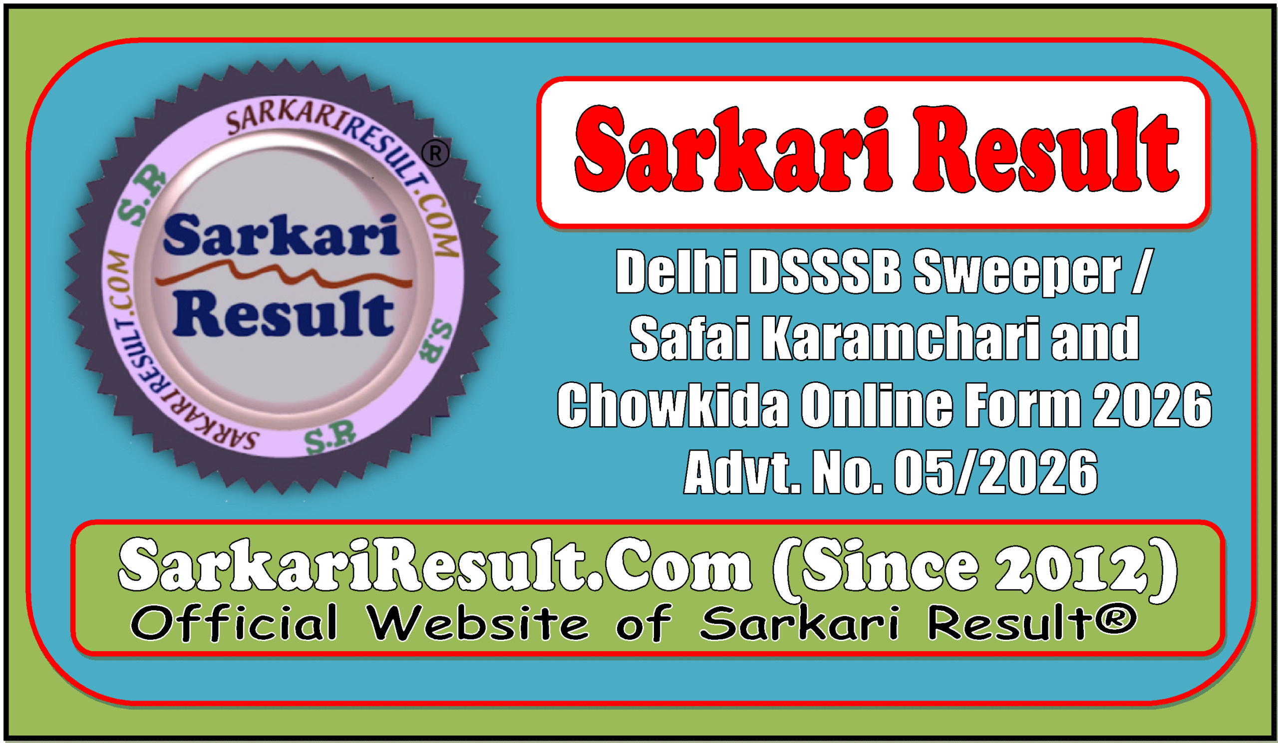 Delhi DSSSB Sweeper / Safai Karamchari and Chowkida Online Form 2026 Delhi DSSSB Safai Karamchari and Chowkida